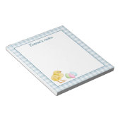 Cute Chick And Pastel Eggs On Blue Gingham Easter Notizblock (angewinkelt)