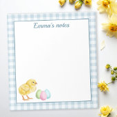 Cute Chick And Pastel Eggs On Blue Gingham Easter Notizblock
