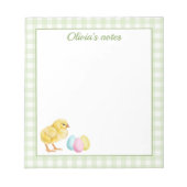 Cute Chick And Pastel Eggs On Green Gingham Easter Notizblock (Vorderseite)