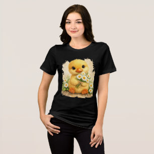 Cute Chick Flower T-Shirt Kawaii Animal Gift Tri-Blend Shirt