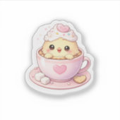 Cute Chick in Coffee Cup Kawaii Sticker (Vorderseite)