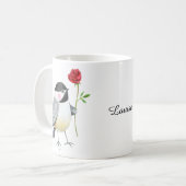 Cute Chickadee with a single red rose Custom Name Kaffeetasse (Vorderseite Links)
