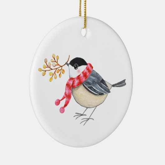 Cute Chickadee with Golden Sprig Personalized name Keramik Ornament (Rechts)