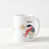 Cute Chickadee with Scarf Bringing Gift Custom Kaffeetasse (VorderseiteRechts)
