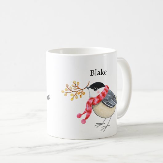 Cute Chickadee with Scarf Bringing Gift Custom Kaffeetasse (VorderseiteRechts)