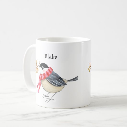 Cute Chickadee with Scarf Bringing Gift Custom Kaffeetasse (Vorderseite Links)