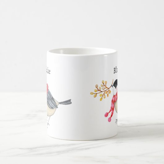 Cute Chickadee with Scarf Bringing Gift Custom Kaffeetasse (Mittel)