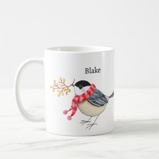 Cute Chickadee with Scarf Bringing Gift Custom Kaffeetasse (Links)