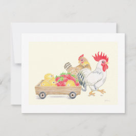 Cute Chicken Chicks Family Strawberries Flat  Card Dankeskarte