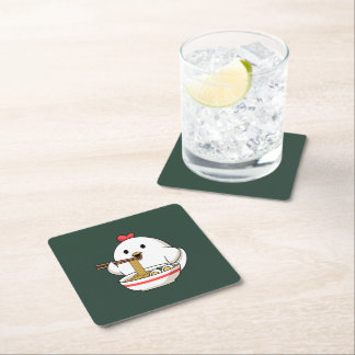 Cute Chicken Eating Ramen Noodles Kawaii Illustrat Rechteckiger Pappuntersetzer