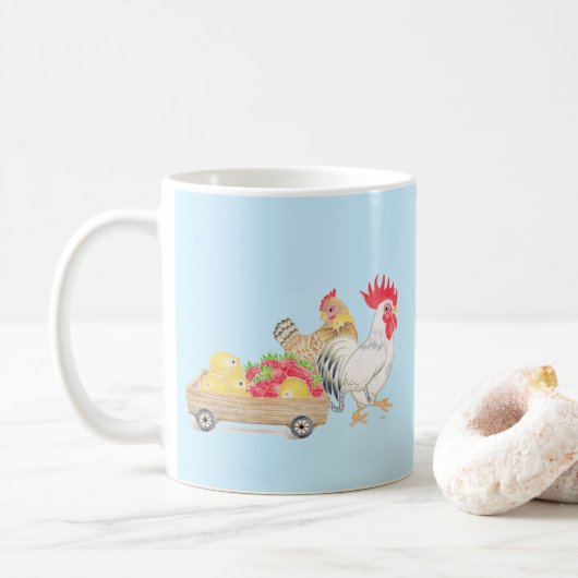 Cute Chicken Family Blue Mug Kaffeetasse (Mit Donut)