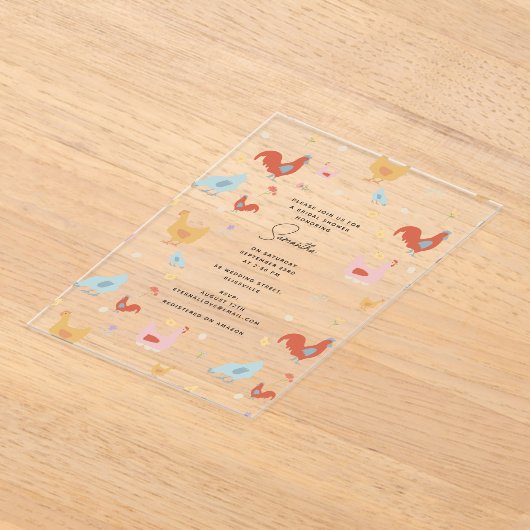 Cute Chickens Hens and Baby Chicks Bridal Shower Acryleinladungen (Ablage )