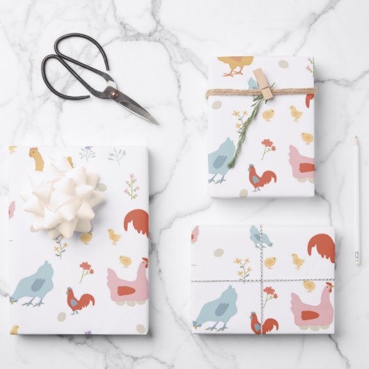 Cute Chickens Hens and Baby Chicks Geschenkpapier Set (Vorderseite)