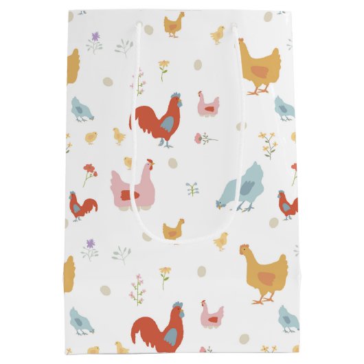 Cute Chickens Hens and Baby Chicks Mittlere Geschenktüte (Rückseite)