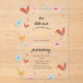 Cute Chickens Hens and Chick Girl First Birthday Acryleinladungen (Vorderseite)