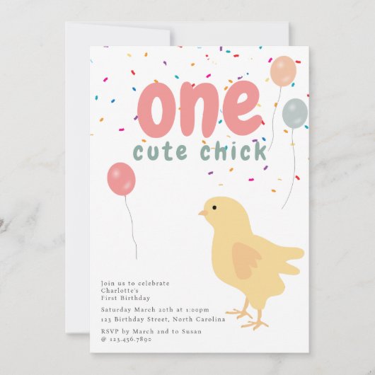 Cute Chickens Hens Chick Girl First 1st Birthday Einladung (Vorderseite)