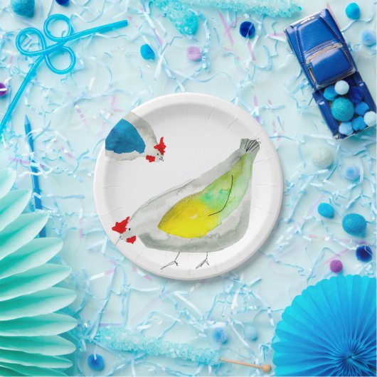 Cute chickens watercolor pappteller (Party)