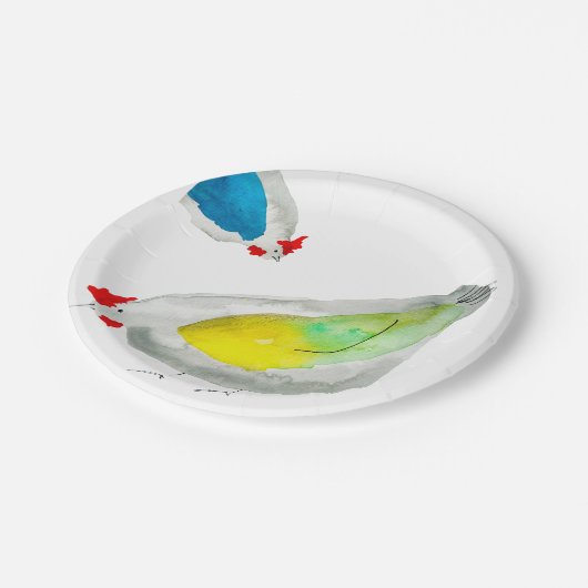 Cute chickens watercolor pappteller (Schrägansicht)