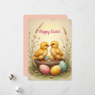 Cute chicks and colorful Easter eggs, nostalgic  Feiertagskarte