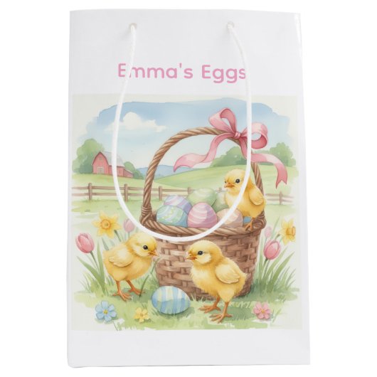 Cute chicks Easter bunny custom egg hunt bag Mittlere Geschenktüte (Vorderseite)