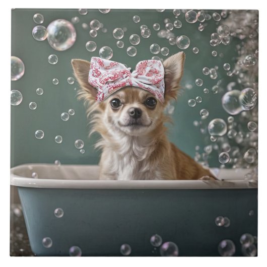 Cute Chihuahua Bubble Bath Fliese (Vorderseite)