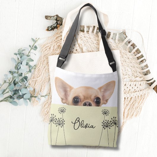 Cute Chihuahua Dandelion Personalized Crossbody Tragetaschen Mit Langen Trägern