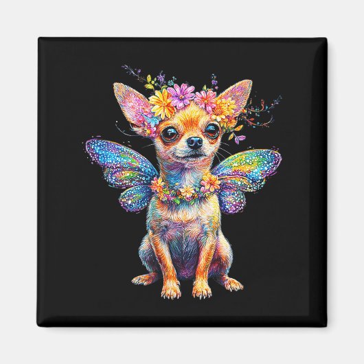 Cute Chihuahua Dog Angel With Wings  Magnet (Vorne)