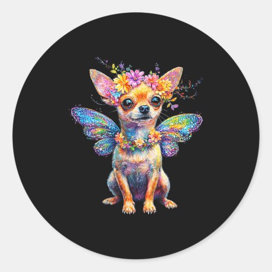 Cute Chihuahua Dog Angel With Wings Runder Aufkleber (Vorderseite)