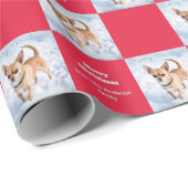 Cute Chihuahua Dog in Snow Red Christmas Geschenkpapier (Rolleneckpunkt)