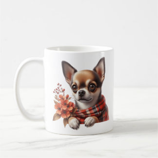 Cute Chihuahua Dog Puppy with Flowers Kaffeetasse