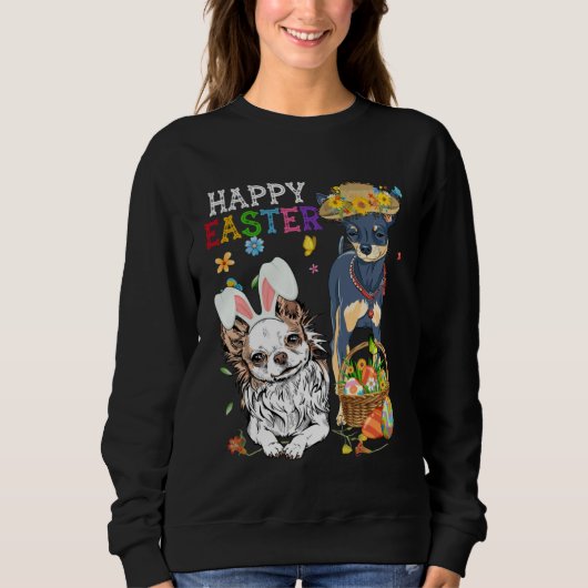 Cute Chihuahua Dogs With Easter Egg Basket Easter  Sweatshirt (Vorderseite)