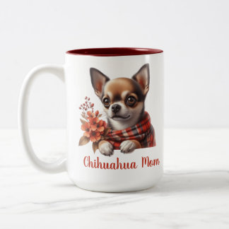 Cute Chihuahua Mom Dog Puppy with Flowers Zweifarbige Tasse