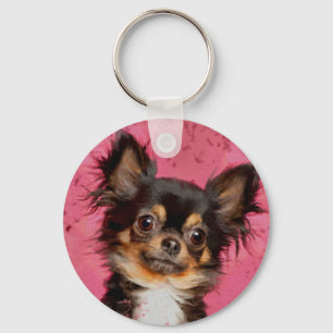 Cute Chihuahua Portrait on pastel fuchsia Schlüsselanhänger