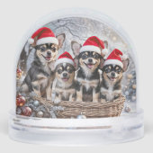 Cute Chihuahua Puppies Santa Hat Schneekugeln (Rückseite)