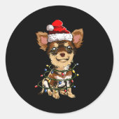 Cute Chihuahua Santa Christmas Tree Lights Xmas Do Runder Aufkleber (Vorderseite)