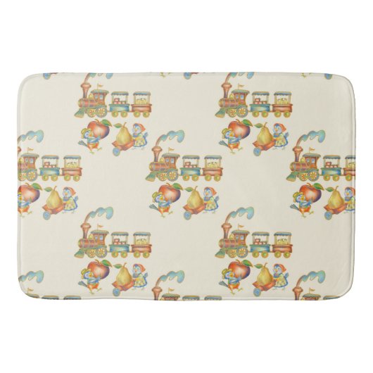 Cute Child's Bird Apple Train Bathmat Badematte (Vorderseite)