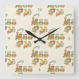 Cute Child's Bird Apple Train Clock Quadratische Wanduhr