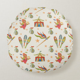 Cute Child's Circus Bear Theme Round Throw Pillow Rundes Kissen