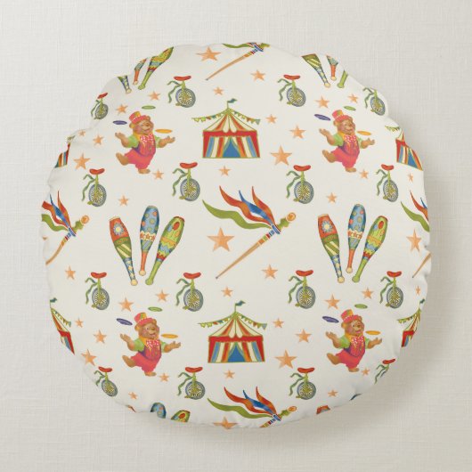 Cute Child's Circus Bear Theme Round Throw Pillow Rundes Kissen (Vorderseite)