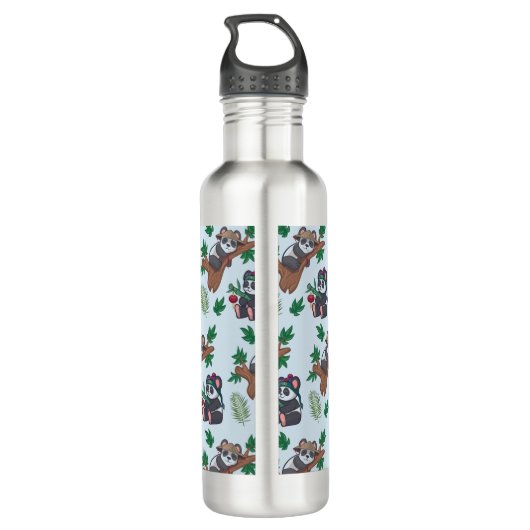 Cute Chinese Pandas Pattern Monogram Edelstahlflasche (Rückseite)
