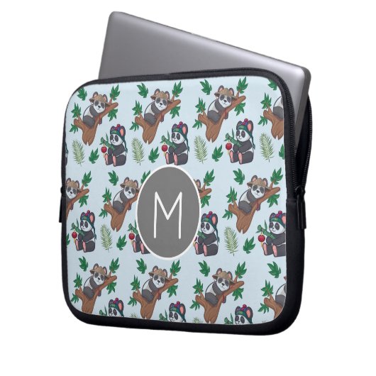 Cute Chinese Pandas Pattern Monogram Laptopschutzhülle (Vorderseite Links)