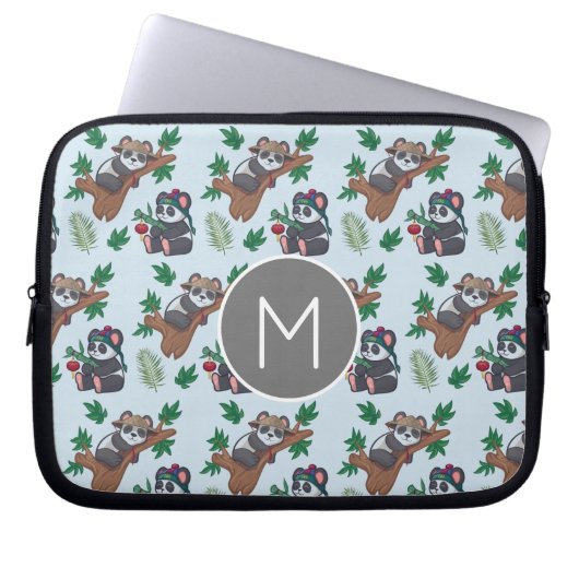 Cute Chinese Pandas Pattern Monogram Laptopschutzhülle (Vorderseite)
