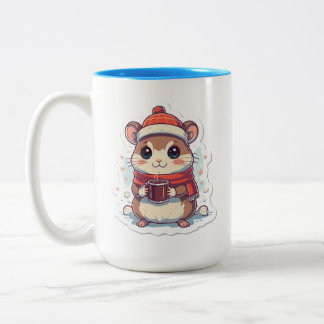 Cute Chipmunk dressed for winter with a hot mug Zweifarbige Tasse
