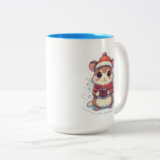 Cute Chipmunk dressed for winter with a hot mug Zweifarbige Tasse (VorderseiteRechts)