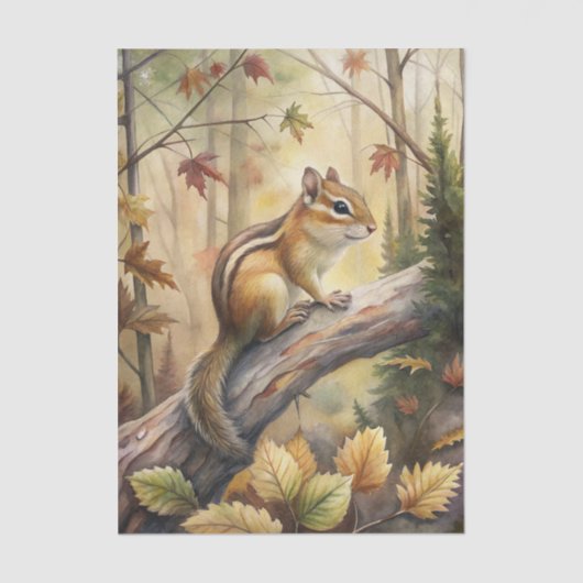 Cute Chipmunk on a Big Branch in the Forest Seidenpapier (Vorderseite)