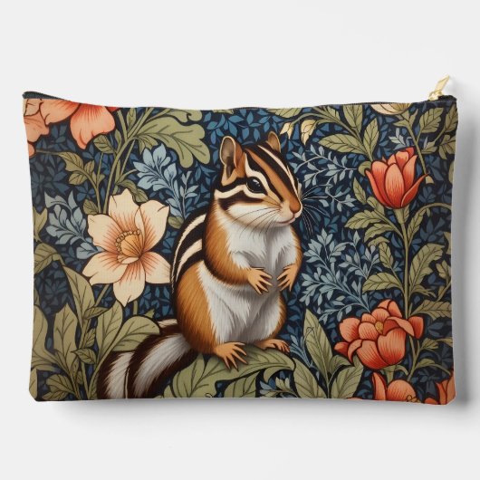 Cute Chipmunk William Morris Inspired Floral Zubehörtasche (Rückseite)