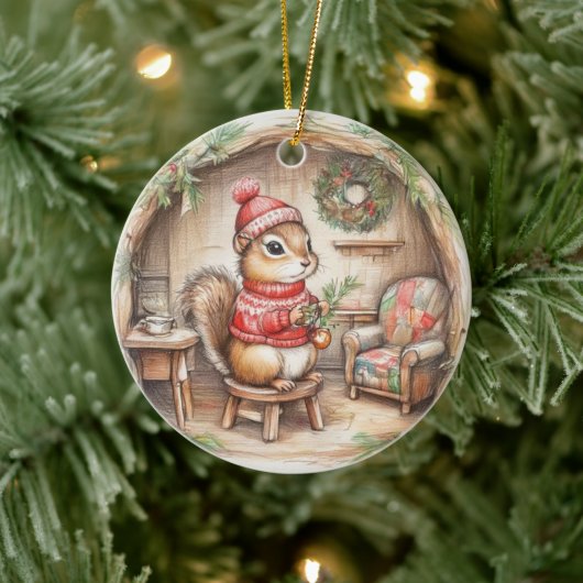 Cute Chipmunk with Message Christmas Ornament (Baum)