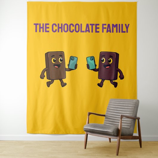 Cute Chocolate Bar with Phone Funny Tapestry Wandteppich (Beispiel)