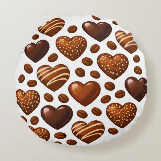 Cute Chocolate Hearts Pillow - Round Candy Love Rundes Kissen