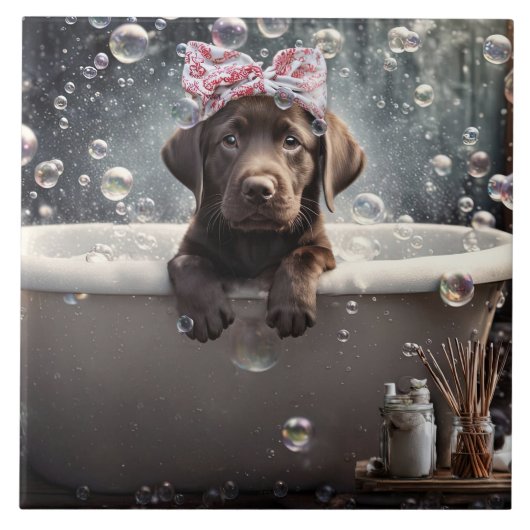 Cute Chocolate Lab Puppy Dog Spa Bubble Bath Fliese (Vorderseite)